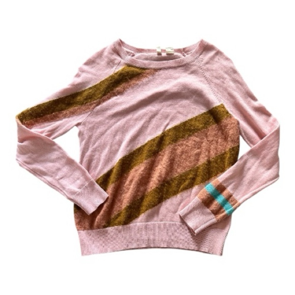 Women’s Moth Anthropologie Pink and Brown Bold Striped Crewneck Sweater Size XS